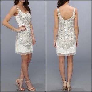 Adrianna Papell Sleeveless Scoop Neck Beaded Sheath Dress White Sz 4